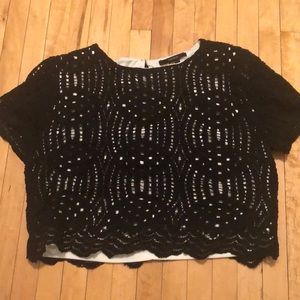 Black embroidered crop top